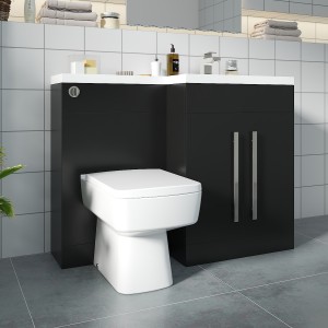 Calm Matt Black Right Hand Combination Vanity Unit Basin L Shape with Back to Wall Boston Toilet & Soft Close Seat & Concealed Cistern - 1100mm