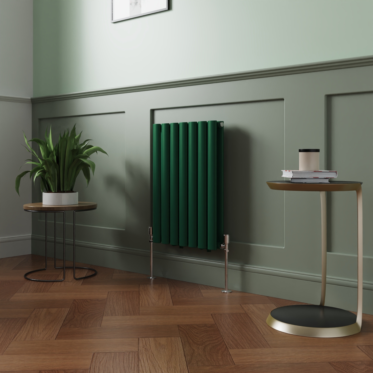Norden 600 x 414mm Moss Green Double Oval Column Horizontal Designer Radiator