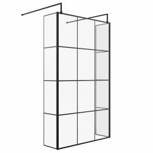 Wasdale 1200mm Black Grid Walk Through Wet Room Screen with 300mm Hinged Return Screens & L- Shape Support Arms
