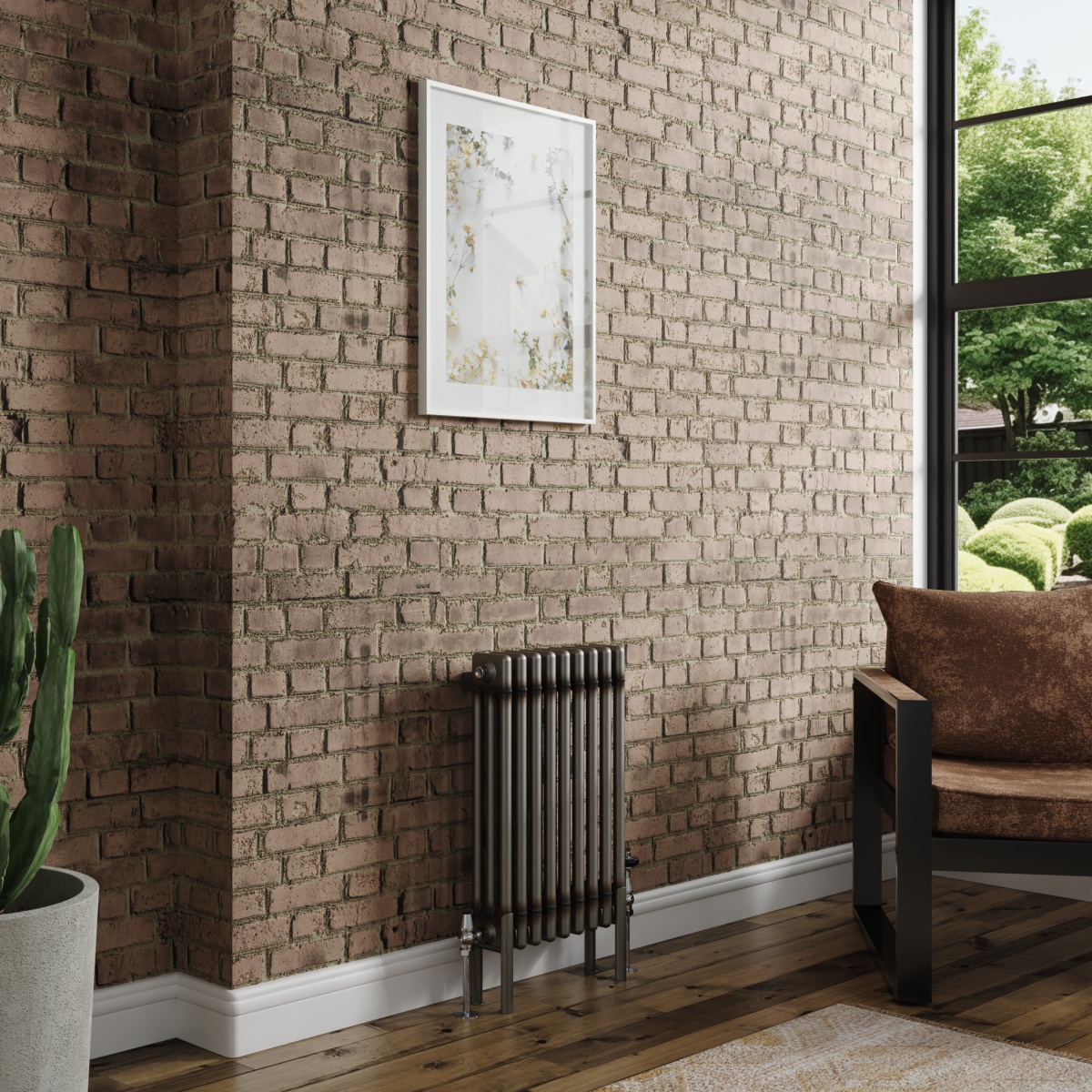 Bern 600 x 425mm Raw Metal Triple Column Horizontal Traditional Radiator