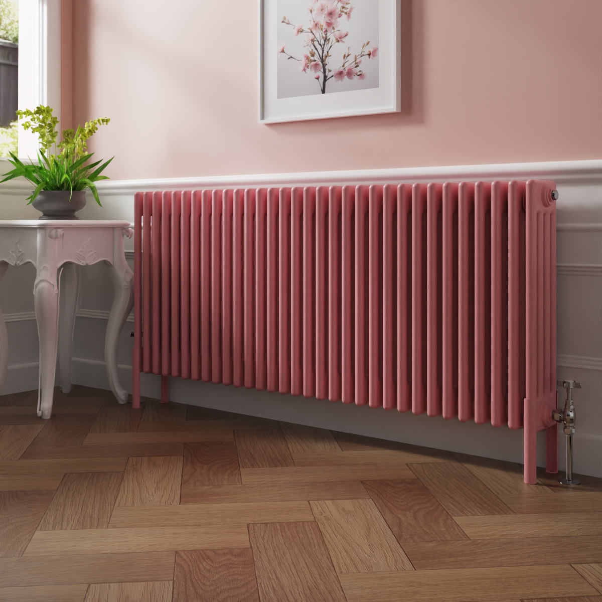 Bern 600 x 1460mm Rose Pink Four Column Horizontal Traditional Radiator