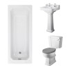 Wellington Close Coupled Comfort Height Toilet with Grey Seat & 500mm 2 Tap Hole Basin with 1700 x 700mm Traditional Straight Bath Single Ended