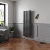 Norden 1600 x 591mm Black Silver Double Vertical Oval Column Designer Radiator