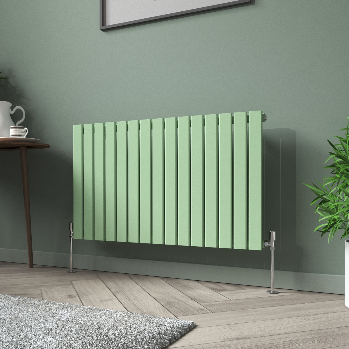 Karlstad 600 x 1022mm Pastel Green Single Flat Panel Horizontal Designer Radiator