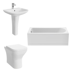 Feel Curved Modern Bathroom Suite with Back to Wall Toilet and Essential Single Ended Bath 1700 x 700mm - Front Bath Panel Included