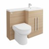 Calm Light Oak Right Hand Combination Vanity Unit Basin L Shape with Back to Wall Calgary Toilet & Soft Close Seat & Concealed Cistern - 1100mm