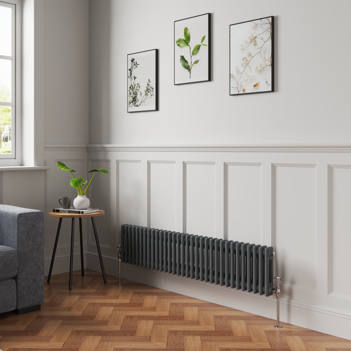 Bern 300 x 1460mm Anthracite Double Column Horizontal Traditional Radiator