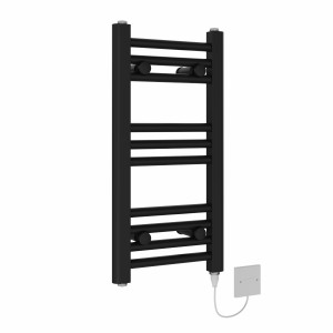 Bergen 600 x 300mm Black Straight Electric Heated Towel Rail