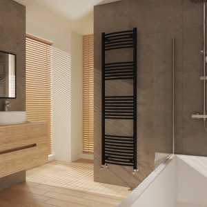 Fjord 1800 x 500mm Curved Black Heated Towel Rail