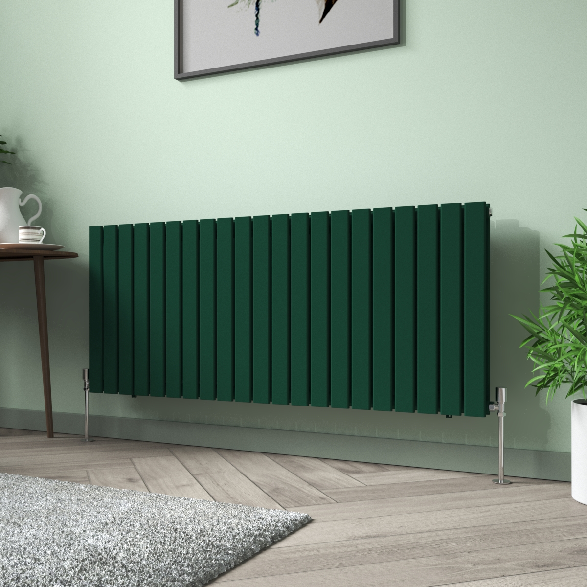 Karlstad 600 x 1430mm Moss Green Double Flat Panel Horizontal Designer Radiator