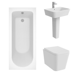 Cordoba Square Modern Bathroom Suite with Wall Hung Toilet and Essential Single Ended Bath - 1600 x 700mm