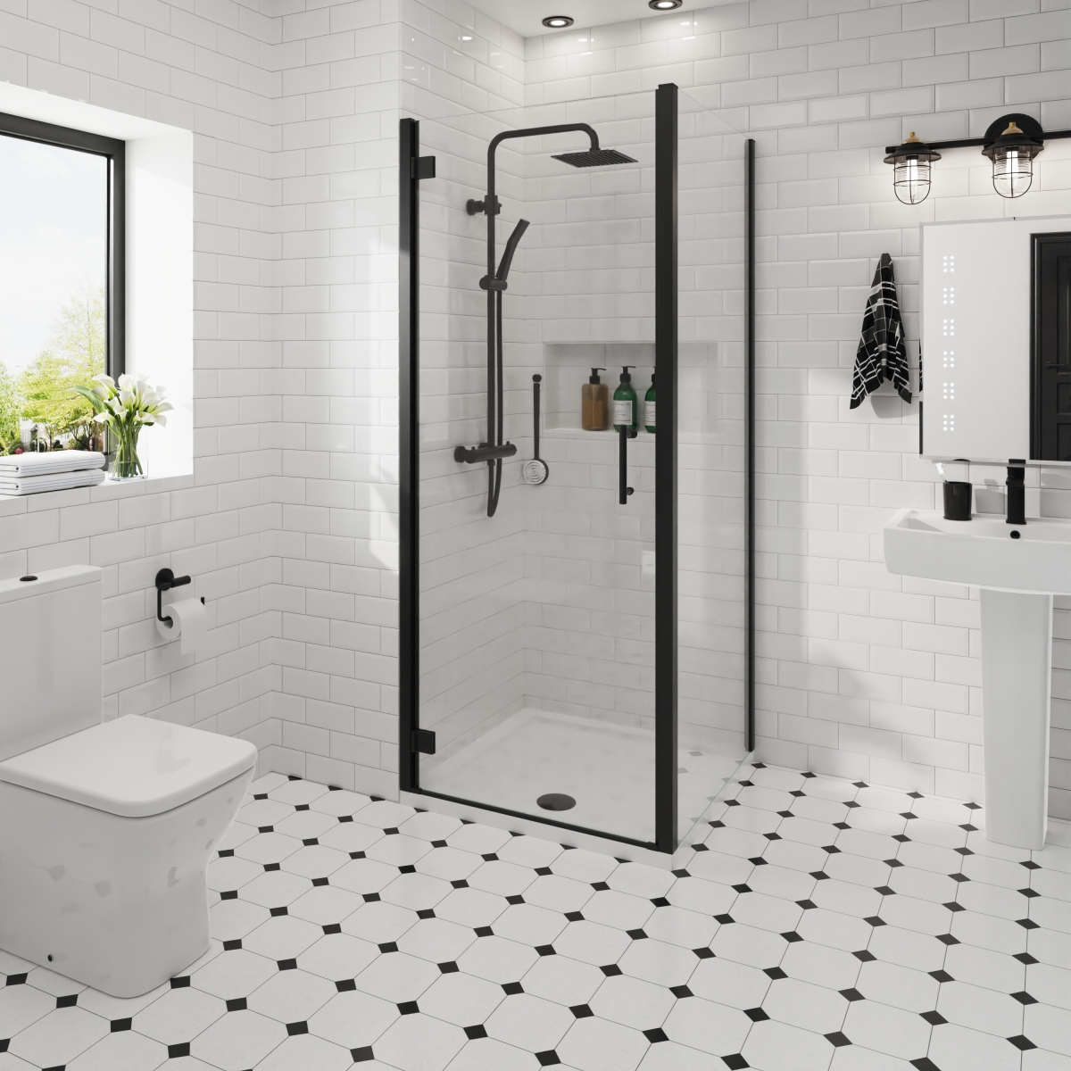 Ennerdale 700mm Hinged Door with 700mm Side Panel - Black