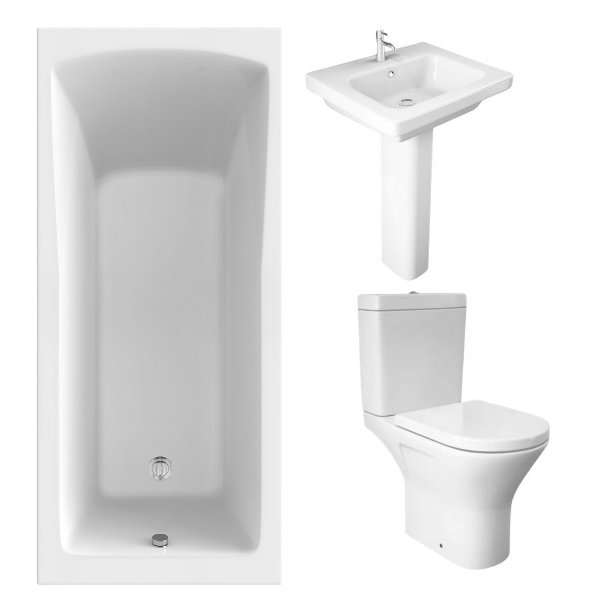 RAK Resort Mini Open Back Toilet with 550mm Basin Modern Bathroom Suite and Single Ended Bath - 1700 x 750mm