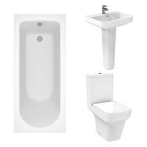 Avola Modern Bathroom Suite with Close Coupled Toilet and Essential Single Ended Bath - 1600 x 700mm