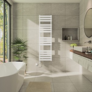 Juva 1600 x 450mm White Flat Panel Thermostatic Touch Control Electric Heated Towel Rail