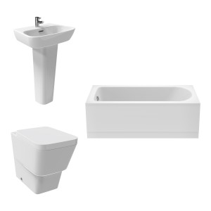 Aria Bathroom Suite with Back to Wall Toilet and Essential Single Ended Bath 1600 x 700 - Front Panel Included