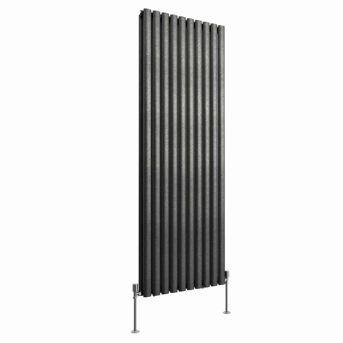 Norden 1600 x 591mm Black Silver Double Vertical Oval Column Designer Radiator