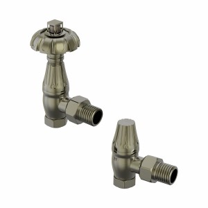 Antique Thermostatic Angled Radiator Valves - Polished Antique Brass