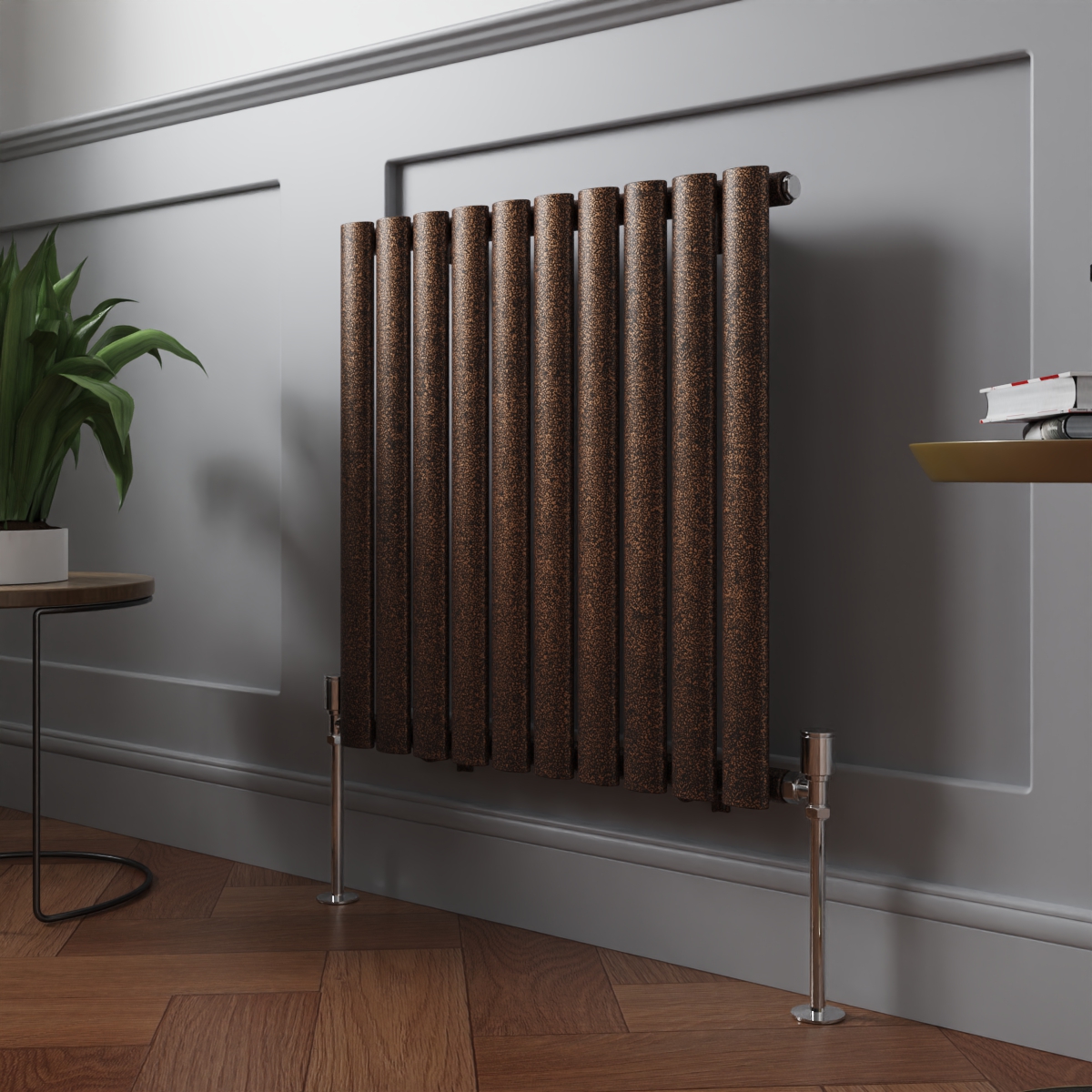 Norden 600 x 591mm Black Copper Single Horizontal Oval Column Designer Radiator