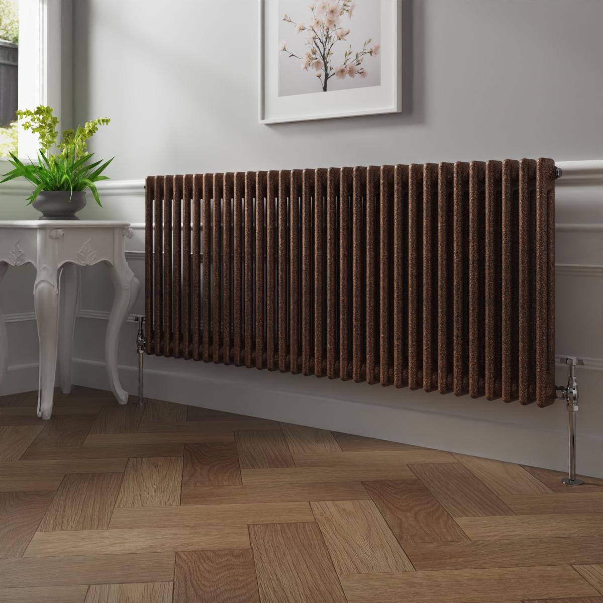 Bern 600 x 1460mm Black Copper Double Column Horizontal Traditional Radiator