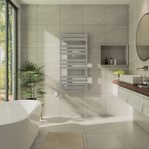 Juva 1200 x 600mm Chrome Flat Panel Simple Electric Heated Towel Rail