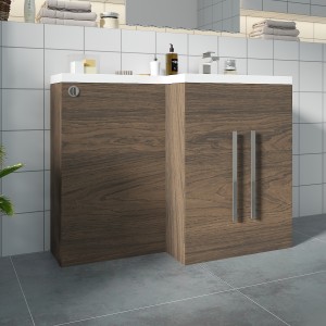 Calm Walnut Right Hand Combination Vanity Unit Set with Concealed Cistern (No Toilet)