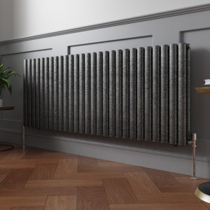 Norden 600 x 1594mm Black Silver Double Horizontal Oval Column Designer Radiator