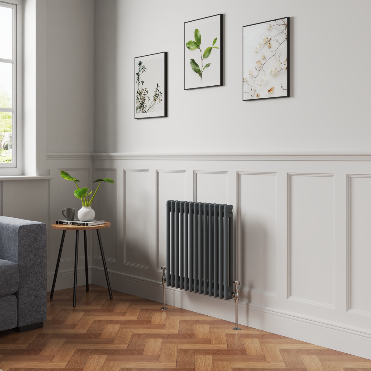 Bern 600 x 605mm Anthracite Double Column Horizontal Traditional Radiator