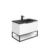 Reid 800mm LED Vanity Unit, Graphite Grey Basin with Black Frame and Shelf - Matt White