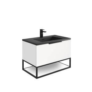 Reid 800mm LED Vanity Unit, Graphite Grey Basin with Black Frame and Shelf - Matt White