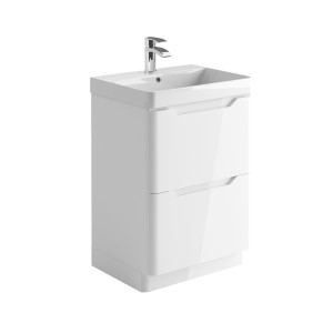 Imperio Pure - Bathroom Floor Standing Vanity Unit Basin and Cabinet 600mm - Gloss White