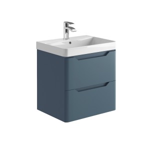 Imperio Pure - Bathroom Wall Hung Vanity Unit Basin and Cabinet 600mm - Blue