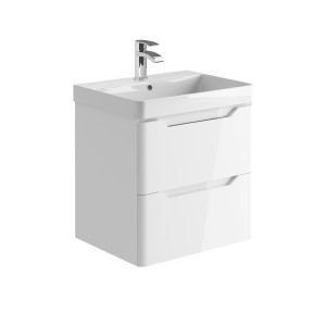 Imperio Pure - Bathroom Wall Hung Vanity Unit Basin and Cabinet 600mm - Gloss White