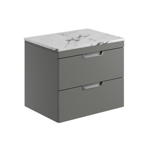 Rydal 600mm Wall Hung Vanity with Worktop & Chrome Handles - Matt Grey