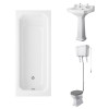 Wellington High Level Comfort Height Toilet with Grey Seat & 560mm 2 Tap Hole Basin with 1700 x 750mm Traditional Straight Bath Single Ended