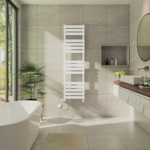 Juva 1600 x 450mm Dual Fuel White Flat Panel Simple Electric Heated Towel Rail