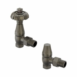 Antique Thermostatic Angled Radiator Valves - Antique Brass