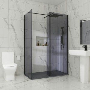Wasdale 800mm Wet Room Screen, 760mm Wet Room Screen with 200mm Wet Room Return Screen - Black Smoked