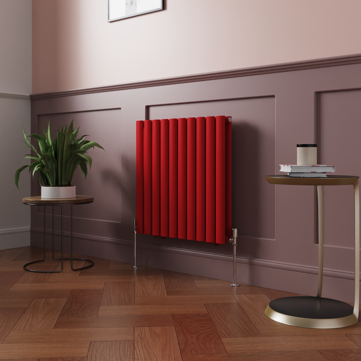 Norden 600 x 591mm Signal Red Double Oval Column Horizontal Designer Radiator