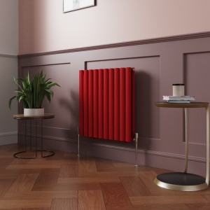 Norden 600 x 591mm Signal Red Double Oval Column Horizontal Designer Radiator