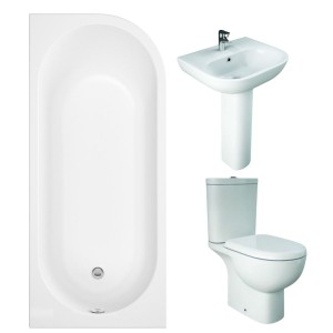 RAK Tonique Close Coupled Open Back Modern Bathroom Suite with J-Shape Bath - Left Handed - 1700mm