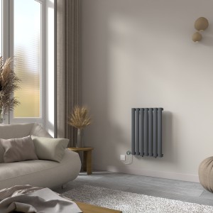 Norden 600 x 414mm Anthracite Horizontal Oval Tube Wifi Electric Radiator - 400W