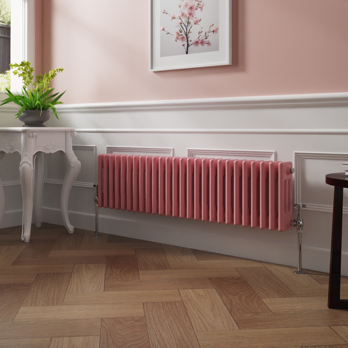 Bern 300 x 1190mm Rose Pink Triple Column Horizontal Traditional Radiator