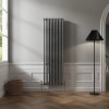 Bern 1800 x 560mm Black Silver Triple Column Vertical Traditional Radiator