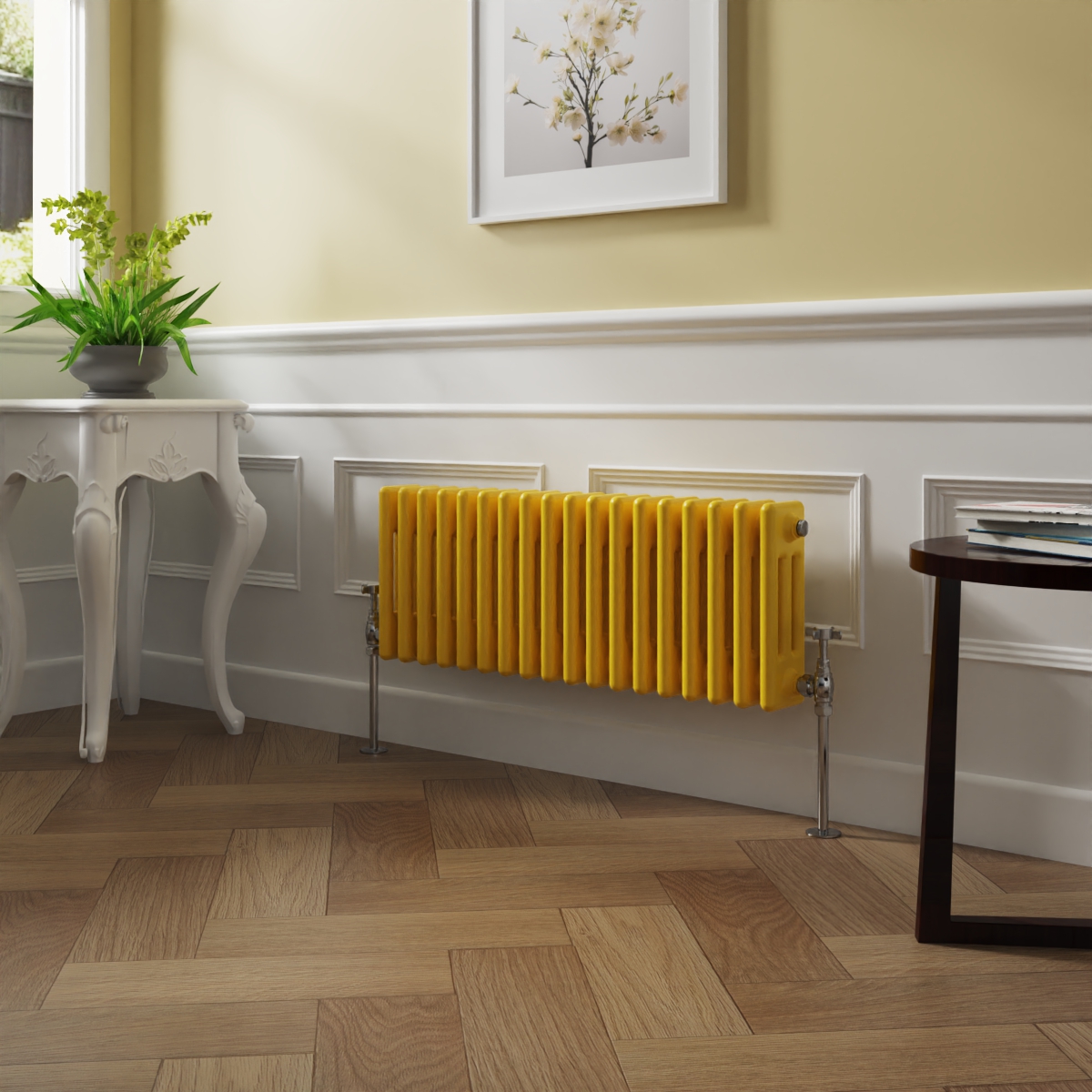 Bern 300 x 830mm Zinc Yellow Triple Column Horizontal Traditional Radiator