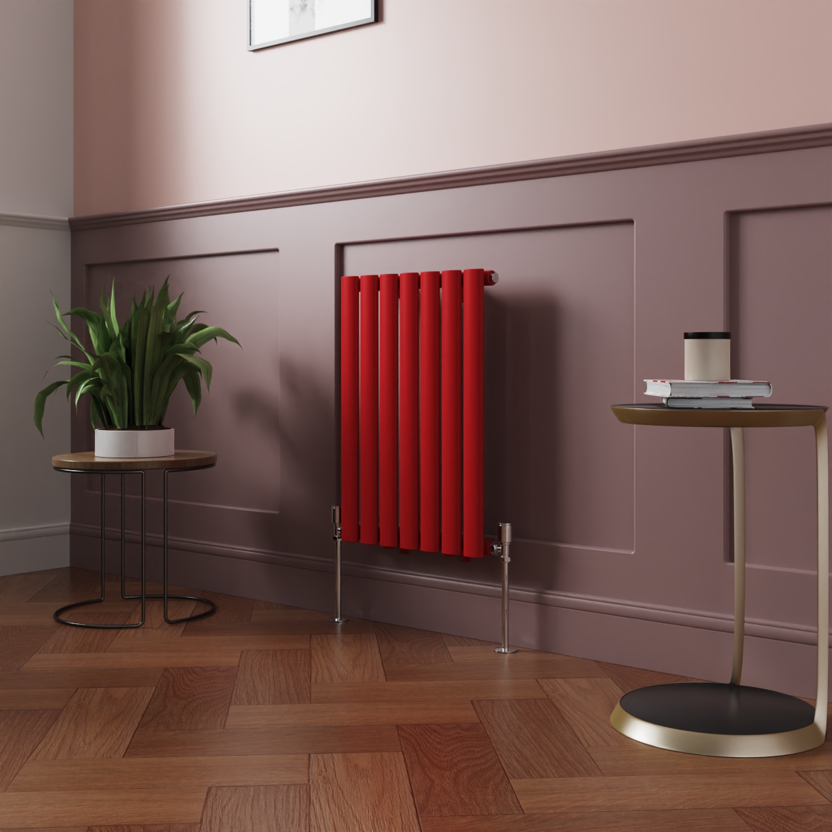Norden 600 x 414mm Signal Red Single Oval Column Horizontal Designer Radiator