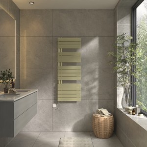 Kristiansund 1380 x 500mm Brushed Brass Simple Electric Heated Towel Rail