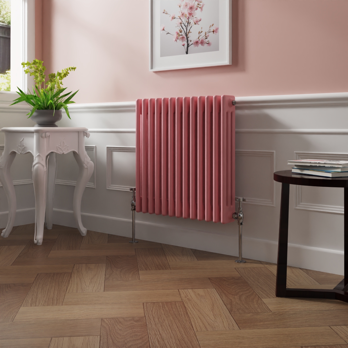 Bern 600 x 605mm Rose Pink Triple Column Horizontal Traditional Radiator