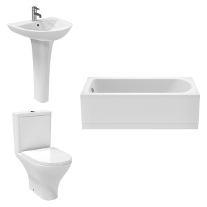 Fresh Curved Modern Bathroom Suite with Close Coupled Toilet and Essential Single Ended Bath - 1700 x 700mm - Front Bath Panel Included