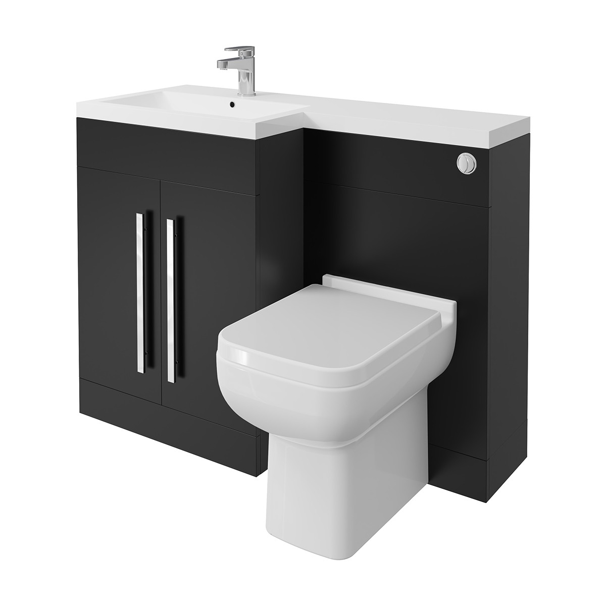 Calm Matt Black Left Hand Combination Vanity Unit Basin L Shape with Back to Wall Feel 600 Toilet & Soft Close Seat & Concealed Cistern - 1100mm